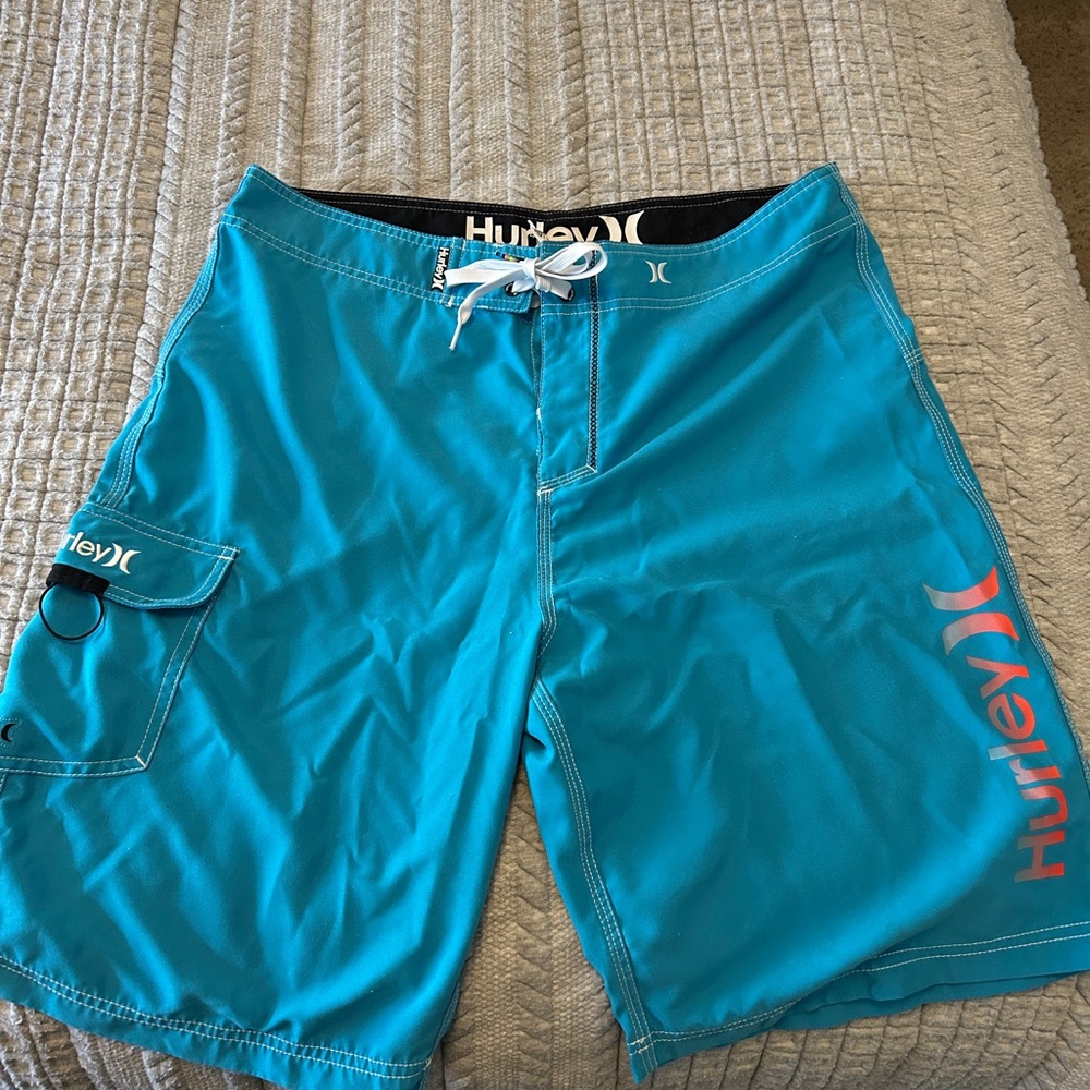 Hurley Men's Teal and Red Board Shorts 34” waist